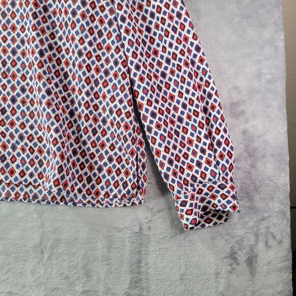 Joan Leslie Petite Womens Button Up Shirt 16P Red‎ Blue Geometric Print Top - Picture 3 of 10